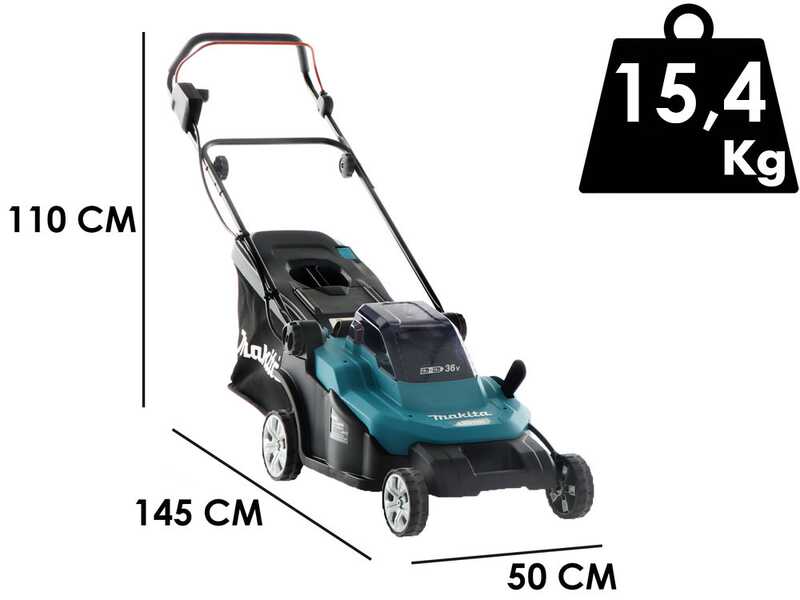 Makita DLM432PT2 - Rasaerba elettrico a batteria 2 X 5 Ah al litio - cesto di raccolta, cm 43