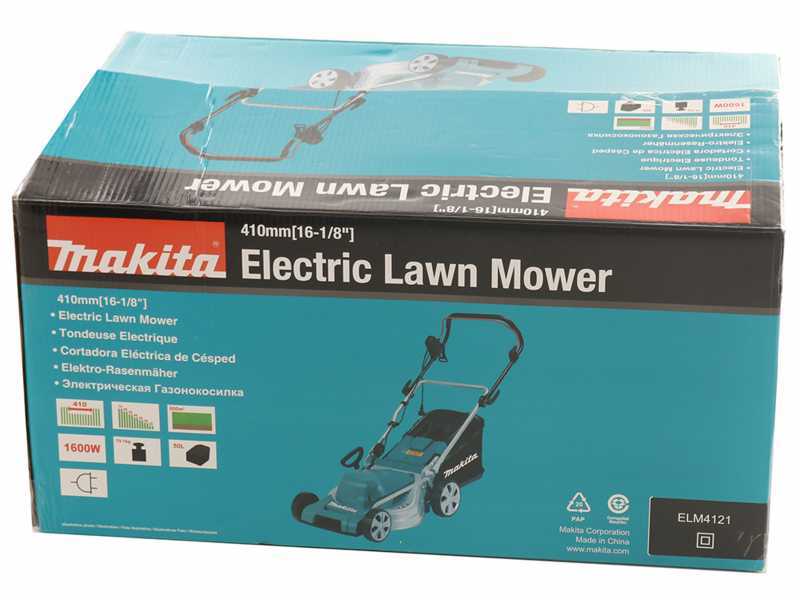 Rasaerba elettrico 1600W Makita ELM4121 - tosaerba 3in1 cesto + scarico posteriore+mulching