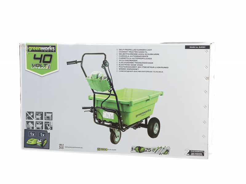 Carriola elettrica con ruote Greenworks G40GC Garden Cart 40V - Motocarriola - 1 batteria 4Ah/40V