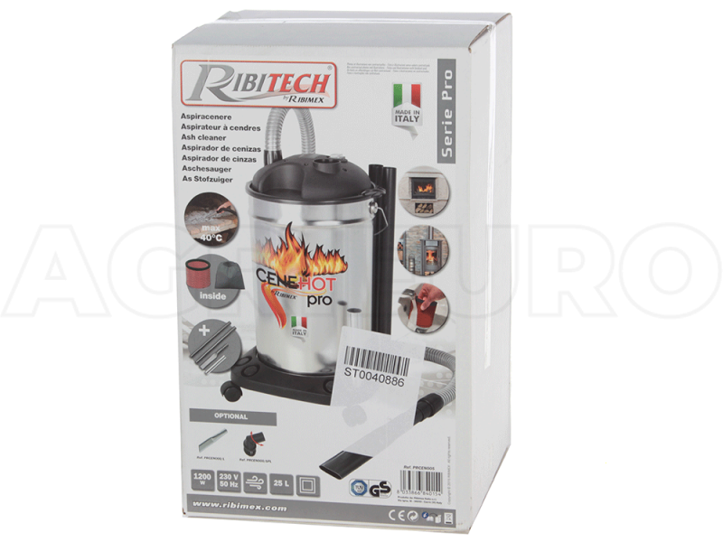 Aspiracenere soffiatore a bidone RIBIMEX Cenehot - Filtro metallico per ceneri calde
