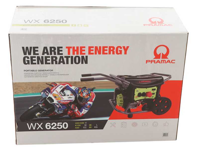 Pramac WX 6250 ES - Generatore di corrente carrellato con AVR 6.1 kW - Continua 5.5 kW Trifase