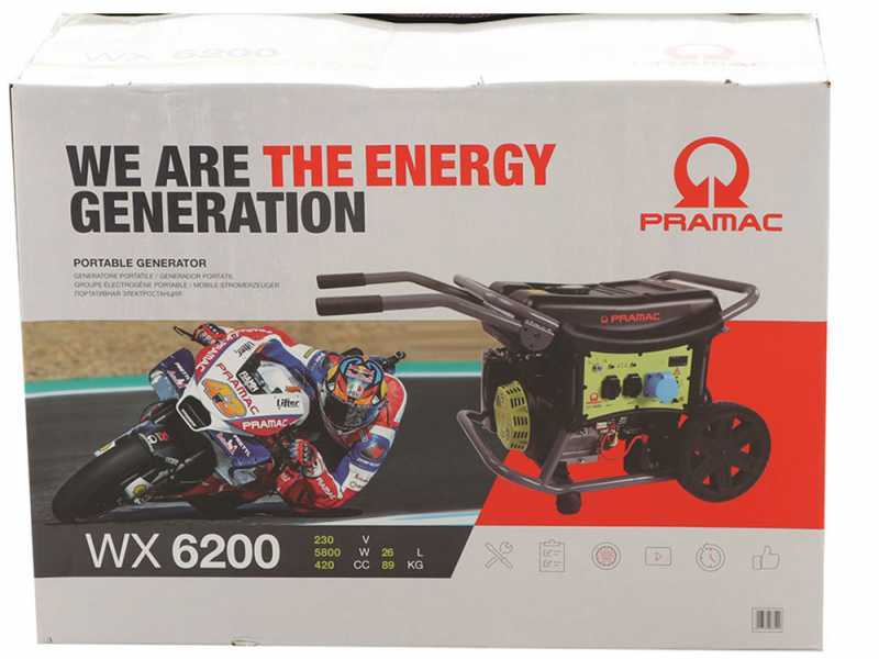Generatore di corrente Pramac WX6200 5,4 kW monofase a benzina - Carrellato