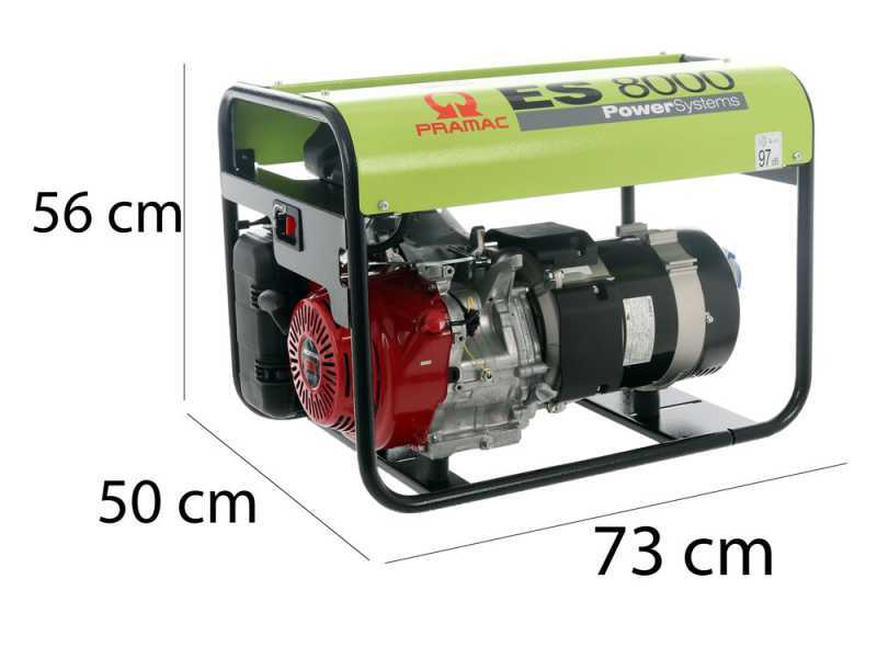 Generatore di corrente 5,4 kW monofase a benzina Pramac ES 8000 con motore Honda GX 390