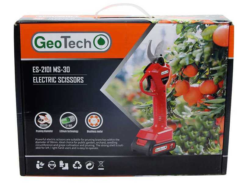 GeoTech MS 30 - Forbice elettrica da potatura - 2x 18V 2Ah - Diametro di taglio 30mm