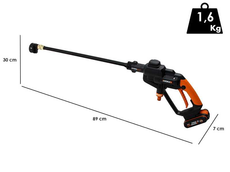Worx WG620E 20V Lithium - Pistola idropulitrice a pressione - 25 Bar - 120 l/h