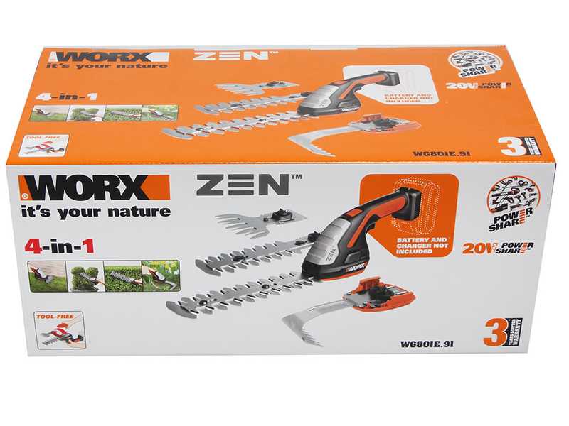 Worx WG801E.9 - Forbice tagliaerba a batteria 4 in 1 - SENZA BATTERIA E CARICABATTERIA