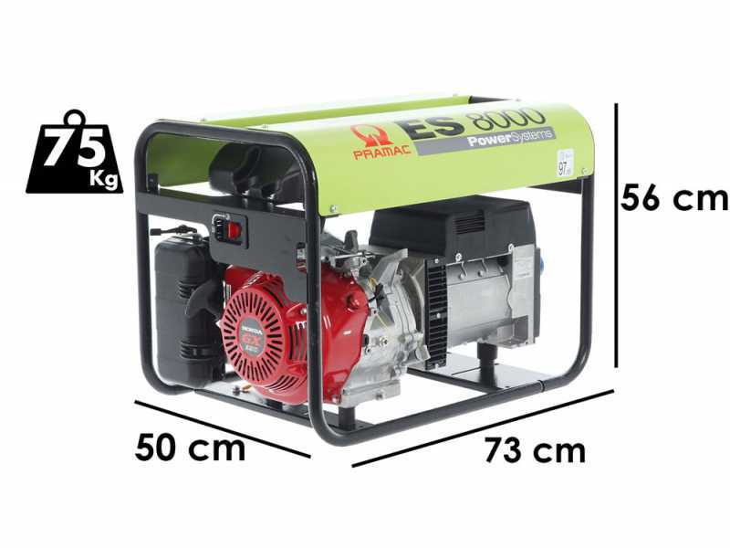 Generatore di corrente 5,6 kW trifase a benzina Pramac ES 8000 con motore Honda GX 390