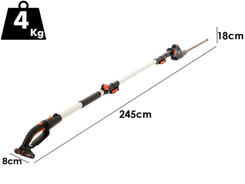 Tagliasiepi su asta di prolunga telescopica elettrico a batteria Worx WG252E - batteria  20V - lama 45 cm in acciaio