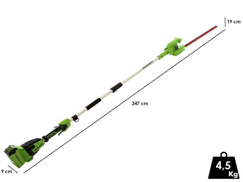 Greenworks G40PHA - Tagliasiepi su asta di prolunga telescopica elettrico orientabile - SENZA BATTERIE E CARICABATTERIE