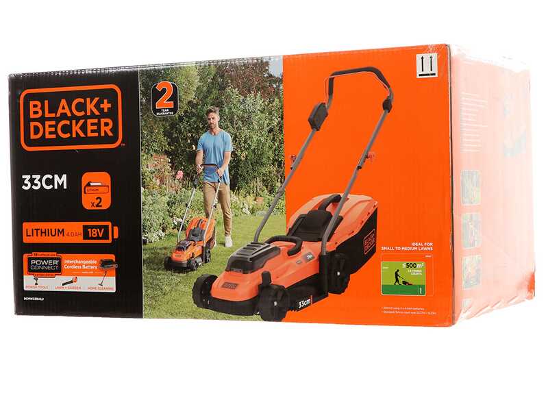 Black &amp; Decker BCMW33184L2-QW - Tagliaerba a batteria 2x18V/4Ah + in omaggio batteria 18V 2Ah - Taglio 33 cm