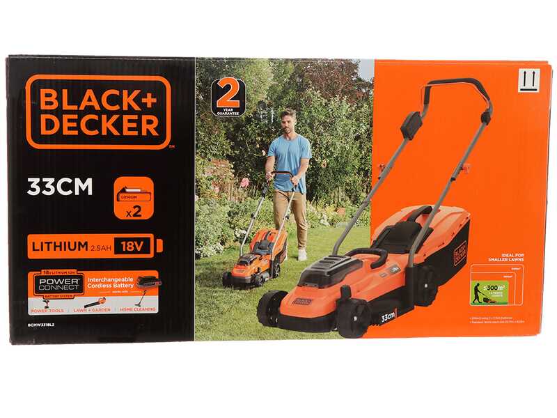 Black &amp; Decker BCMW3318L2-QW - Tagliaerba a batteria 2x18V/2.5Ah + in omaggio batteria 18V 2Ah - Taglio 33 cm