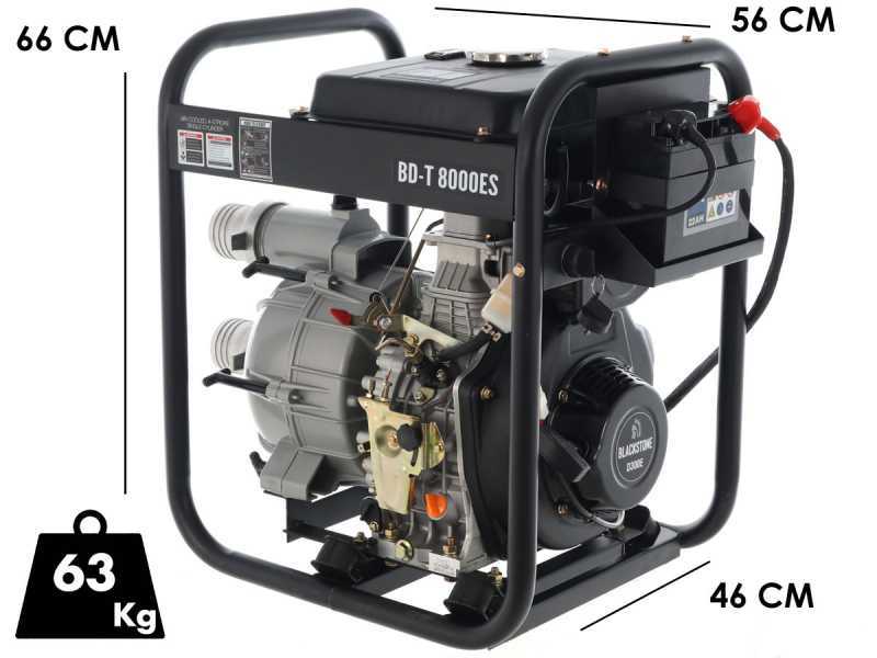 BlackStone BD-T 8000ES - Motopompa diesel per acque nere sporche - Raccordi 80 mm
