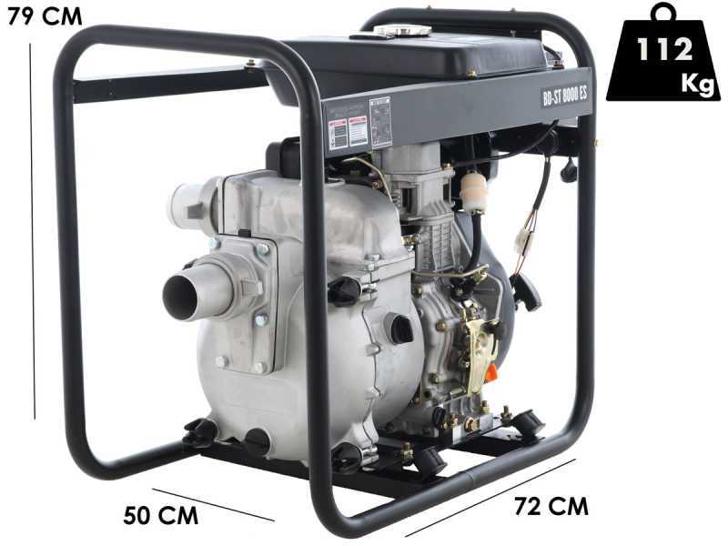 BlackStone BD-ST 8000ES - Motopompa diesel per acque nere sporche - Raccordi 80 mm