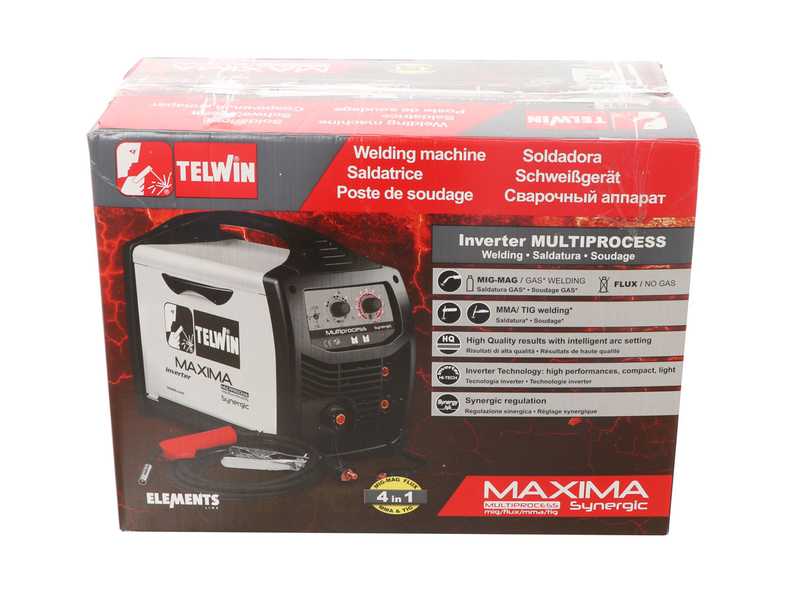Telwin Maxima 200 Synergic - Saldatrice Inverter Multiprocesso (MIG-MAG/FLUX/BRAZING/MMA/TIG LIFT) - GAS/NO GAS