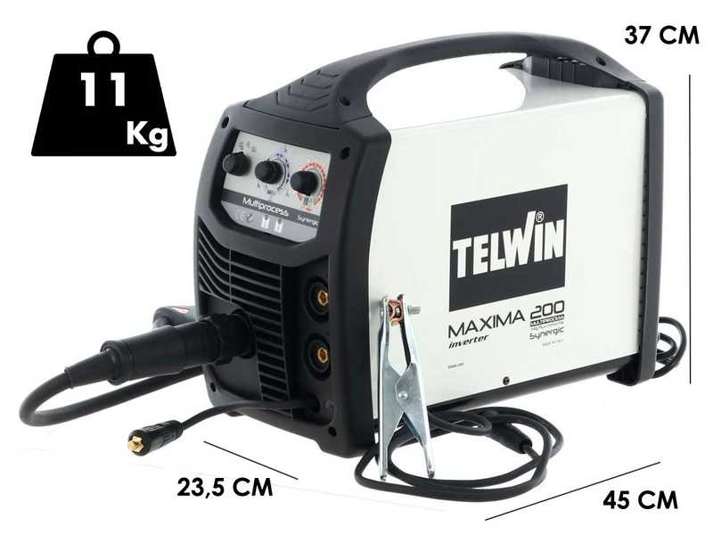 Telwin Maxima 200 Synergic - Saldatrice Inverter Multiprocesso (MIG-MAG/FLUX/BRAZING/MMA/TIG LIFT) - GAS/NO GAS