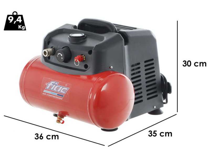 Fiac Cuby 6/1110 - Compressore aria compatto portatile - Serbatoio da 6 litri - Motore oilless da 1,5 HP