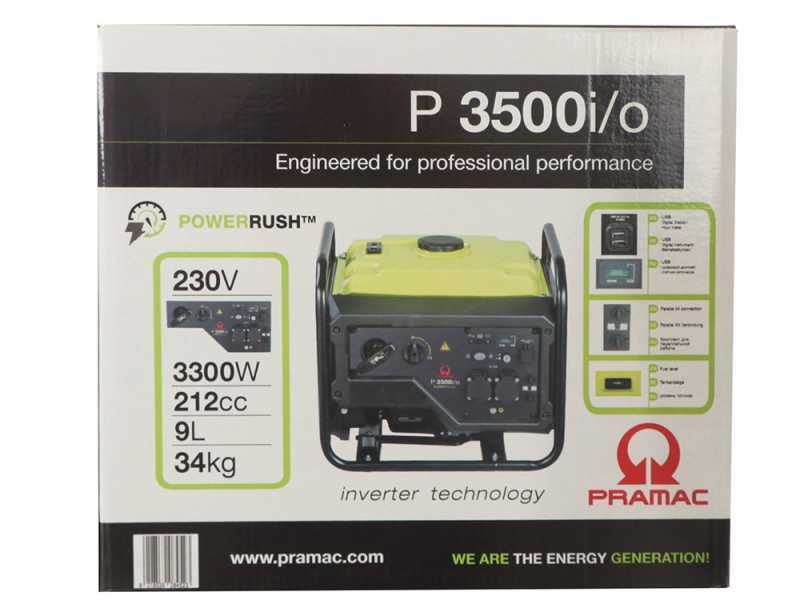 Pramac P3500I/O - Generatore di corrente inverter a benzina 3.3 kW - Continua 3 kW Monofase