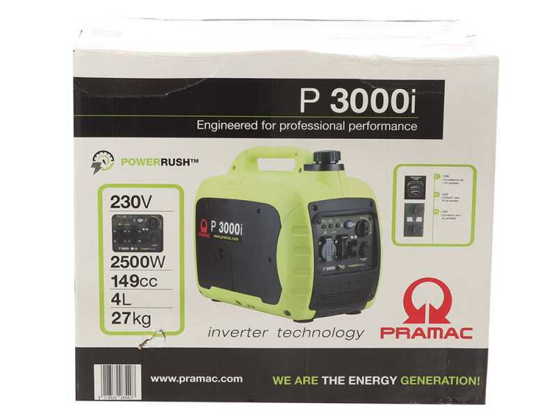 Pramac P3000I - Generatore di corrente inverter a benzina silenziato 2.6 kW - Continua 2.3 kW Monofase
