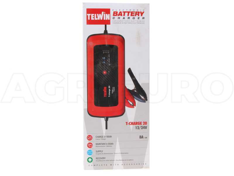 Telwin T-Charge 20 - Caricabatterie e mantenitore - batterie al Piombo 12-24V - 110 W