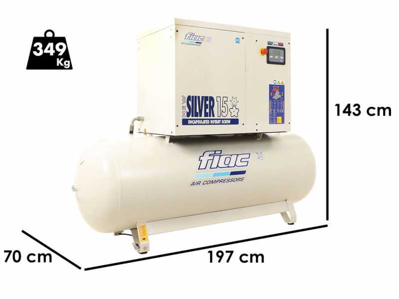 FIAC New Silver 15/500 - Compressore rotativo trifase a vite silenziato - Motore 15 HP 