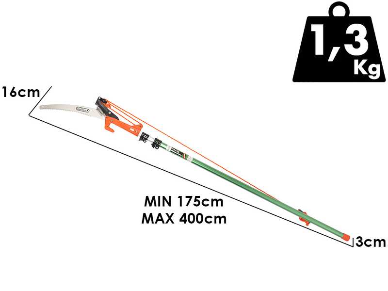 GeoTech SV-375 - Svettatoio con segaccio su asta telescopica 175-400cm