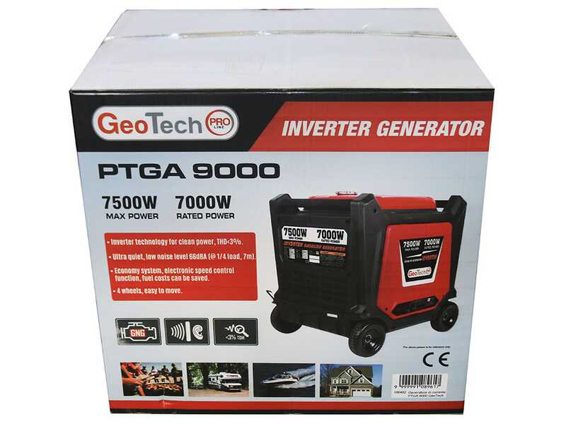 GeoTech-Pro PTGA 9000 - Generatore di corrente carrellato a benzina silenziato ad inverter 7.5 kW - Continua 7 kW Monofase