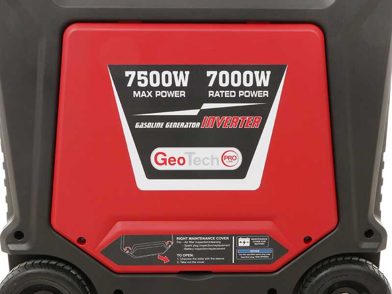GeoTech-Pro PTGA 9000 - Generatore di corrente carrellato a benzina silenziato ad inverter 7.5 kW - Continua 7 kW Monofase