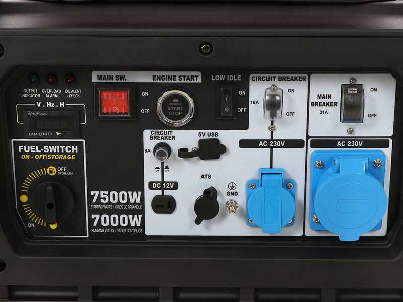 GeoTech-Pro PTGA 9000 - Generatore di corrente carrellato a benzina silenziato ad inverter 7.5 kW - Continua 7 kW Monofase+ ATS
