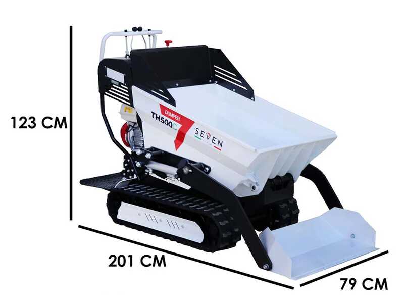 Seven Italy TH500C GX 200 - Motocarriola cingolata cassone dumper 500Kg con pala - Cambio idrostatico