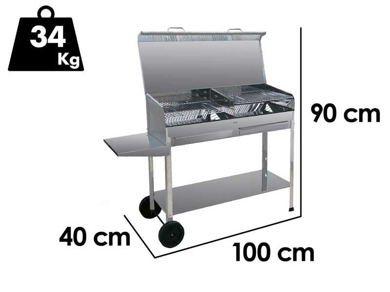 Mille Achille Big - Barbecue in acciaio inox artigianale a carbone - 2x 47,5x37cm