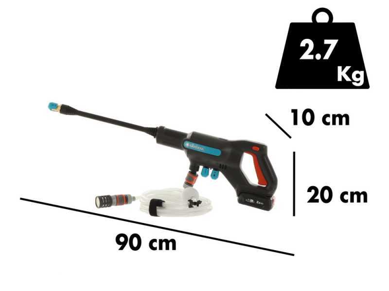 Gardena AcquaClean 24/18V  Lithium - Pistola idropulitrice con serbatoio e lancia schiumogena - batteria 2.5 A