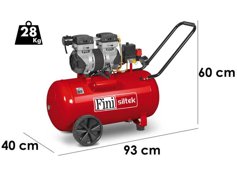 Fini Siltek 50 - Compressore aria elettrico monofase, oil-less - Motore 1.3 HP - 50 lt