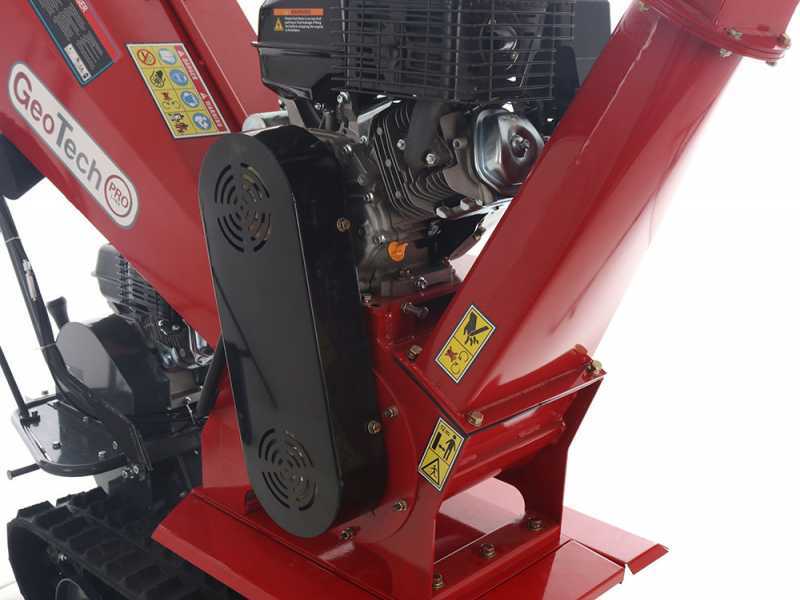 GeoTech Pro BMS 155 LE - Biotrituratore su motocarriola GeoPorter 330D semovente a cingoli 4 rulli - Motore Loncin da 15HP - Cassone dumper