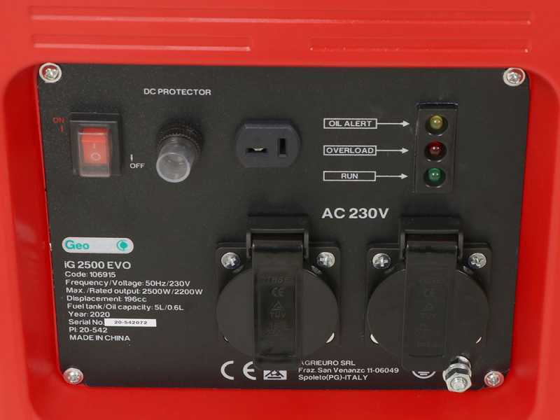 GeoTech iG 2500 EVO - Generatore di corrente inverter a benzina 2.5 kW - Continua 2.2 kW Monofase