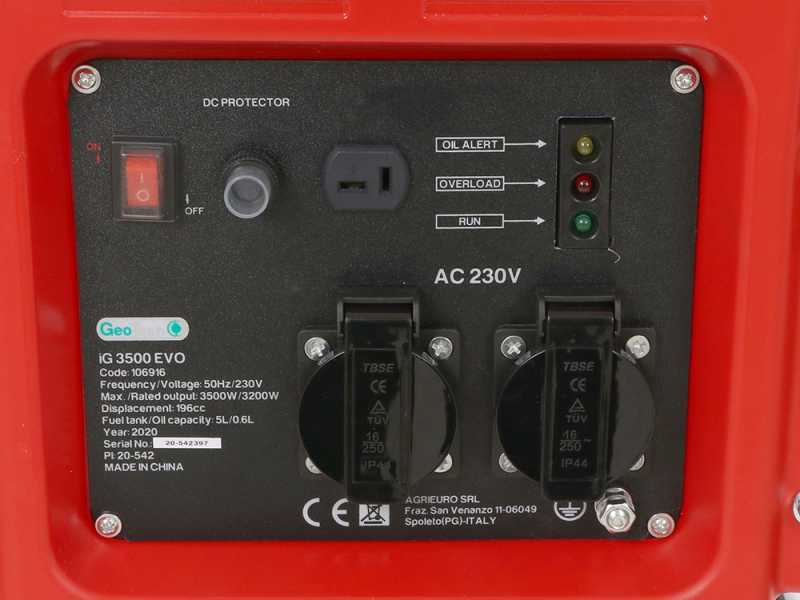 GeoTech iG 3500 EVO - Generatore di corrente inverter a benzina 3.5 kW - Continua 3.2 kW Monofase