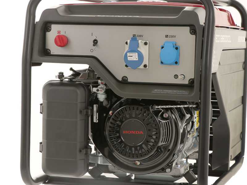 Honda EG 3600 CL - Generatore di corrente carrellato a benzina con AVR 3.6 kW - Continua 3.2 kw Monofase