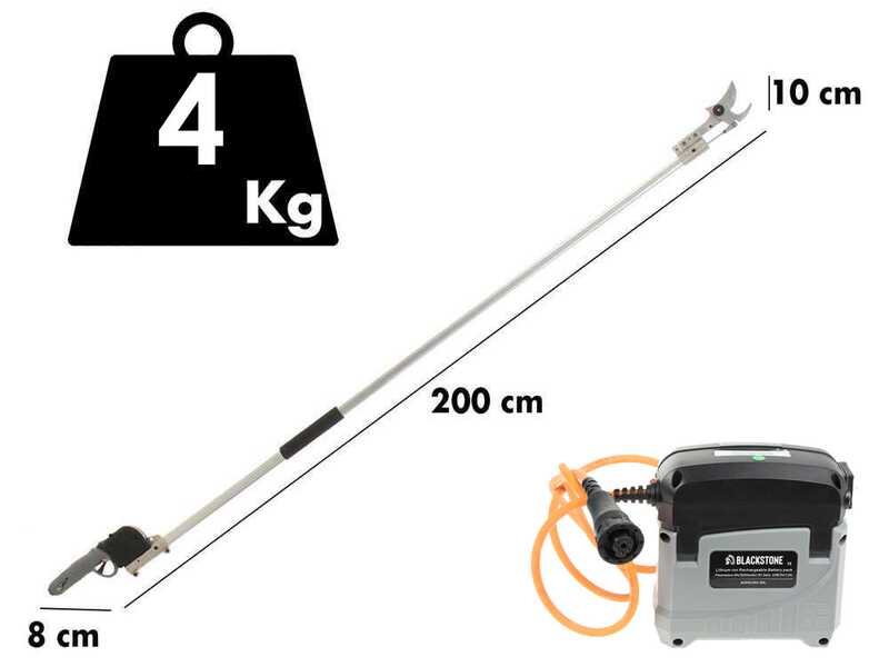 BlackStone 450-BP - Forbice elettrica da potatura su asta - 37V 5.2Ah - 200 cm - Diametro di taglio 45mm