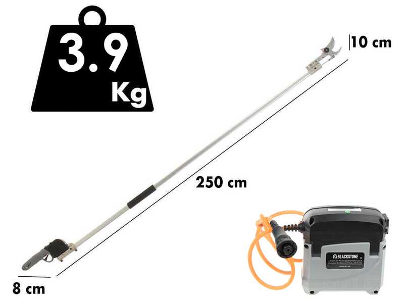 BlackStone 450-BP - Forbice elettrica da potatura su asta - 37V 5.2Ah - 250 cm - Diametro di taglio 45mm