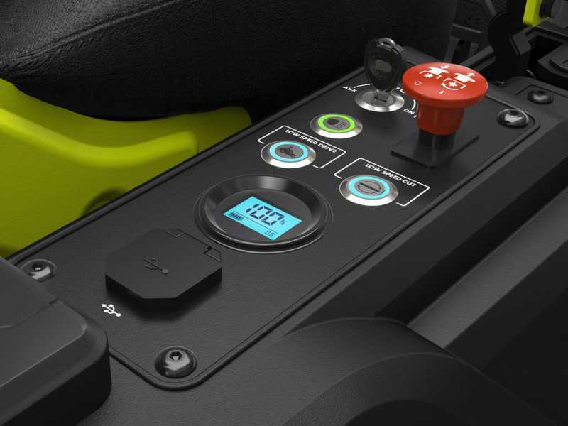 Ryobi ZTR480ex - Trattorino taglierba a batteria a raggio zero - Motore elettrico a batteria 48V/100Ah - taglio da 107cm - 2in1