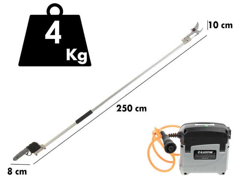 BlackStone 500-BP - Forbice elettrica da potatura su asta - 37V 5.2Ah - 250 cm - Diametro di taglio 40mm