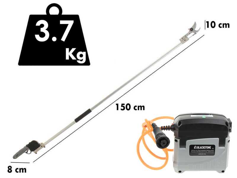 BlackStone 500-BP - Forbice elettrica da potatura su asta - 37V 5.2Ah - 150 cm - Diametro di taglio 40mm