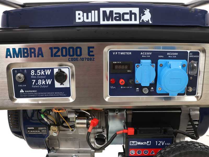 BullMach AMBRA 12000 E - Generatore di corrente carrellato a benzina con AVR 8.5 kW - Continua 7.8 kW Monofase