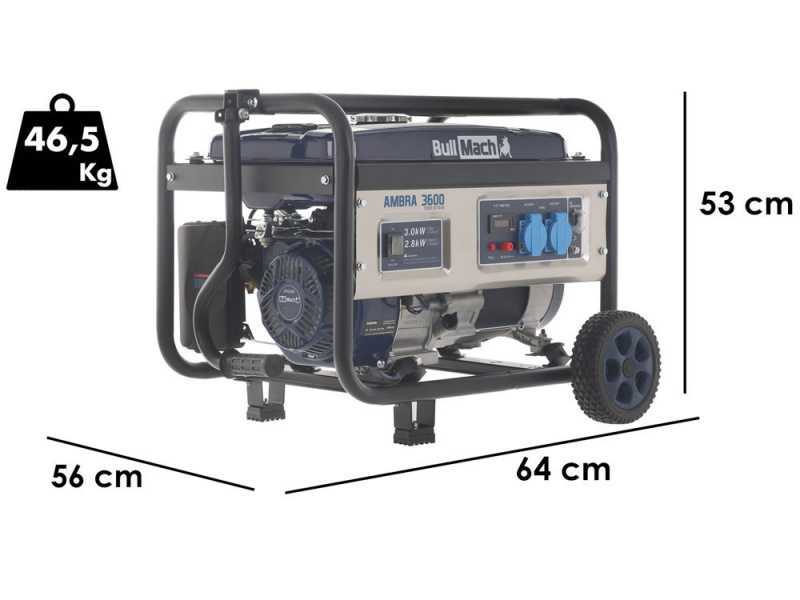 BullMach AMBRA 3600- Generatore di corrente carrellato a benzina con AVR 3 kW - Continua 2.8 kW Monofase