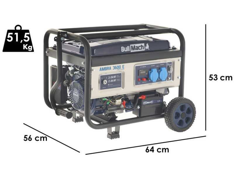 BullMach AMBRA 3600 E - Generatore di corrente carrellato a benzina 3 kW - Continua 2.8 kW Monofase