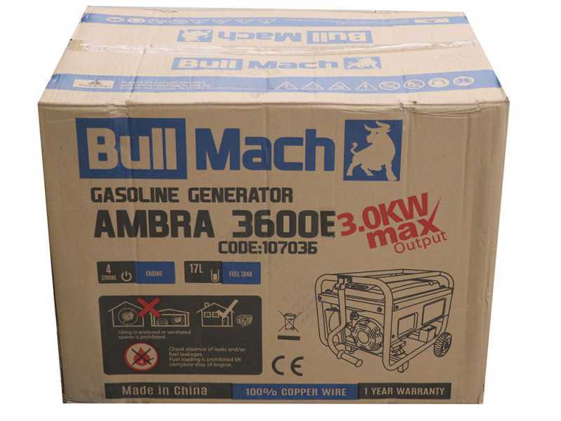 BullMach AMBRA 3600 E - Generatore di corrente carrellato a benzina 3 kW - Continua 2.8 kW Monofase