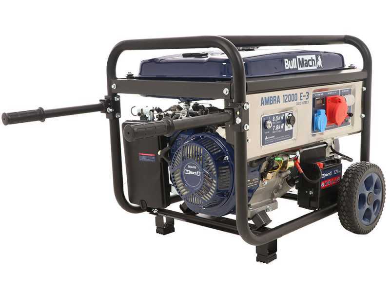 BullMach AMBRA 12000 E-3 - Generatore di corrente carrellato a benzina con AVR 8.5 kW - Continua 7.8 kW Trifase