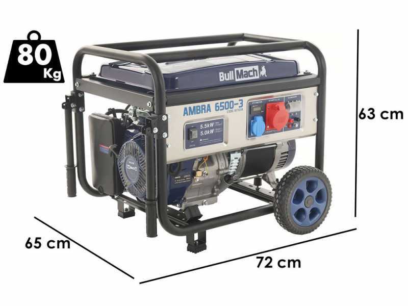 BullMach AMBRA 6500-3 - Generatore di corrente carrellato a benzina con AVR 5.5 kW - Continua 5 kW Trifase