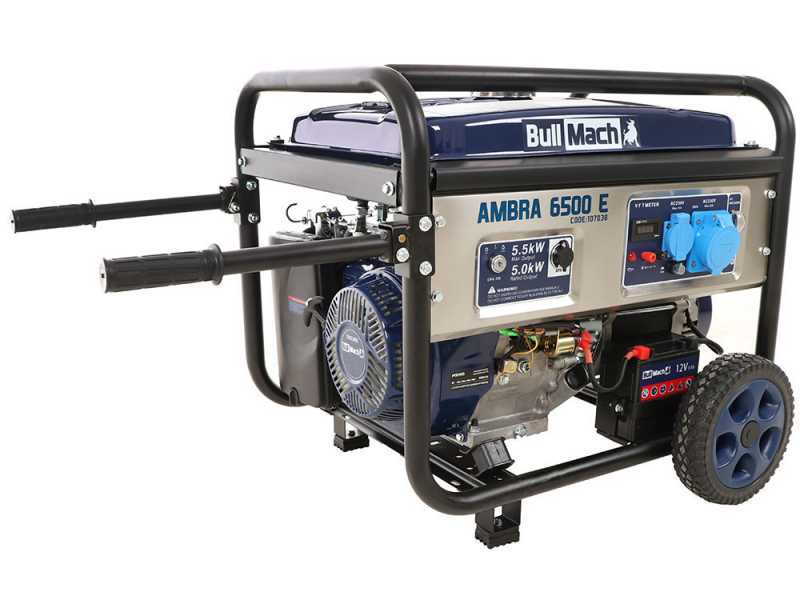 BullMach AMBRA 6500 E - Generatore di corrente carrellato a benzina con AVR 5.5 kW - Continua 5 kW Monofase