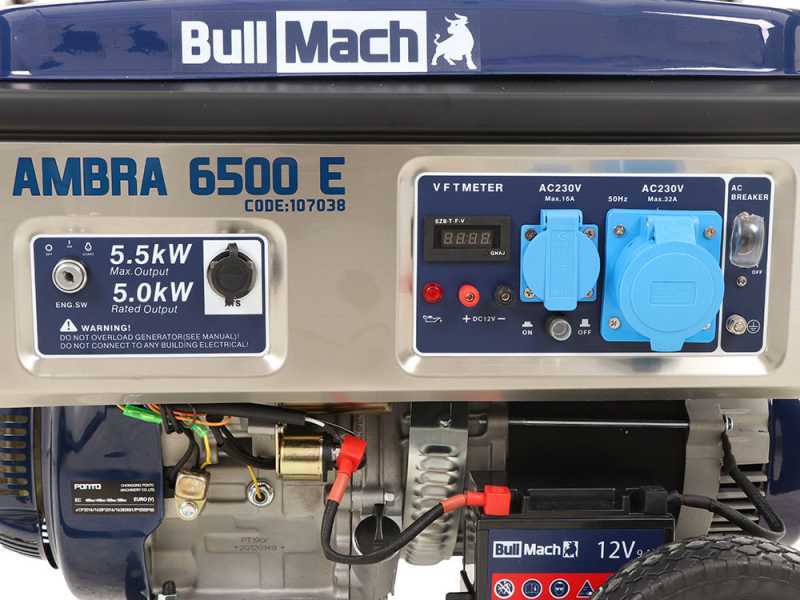 BullMach AMBRA 6500 E - Generatore di corrente carrellato a benzina con AVR 5.5 kW - Continua 5 kW Monofase