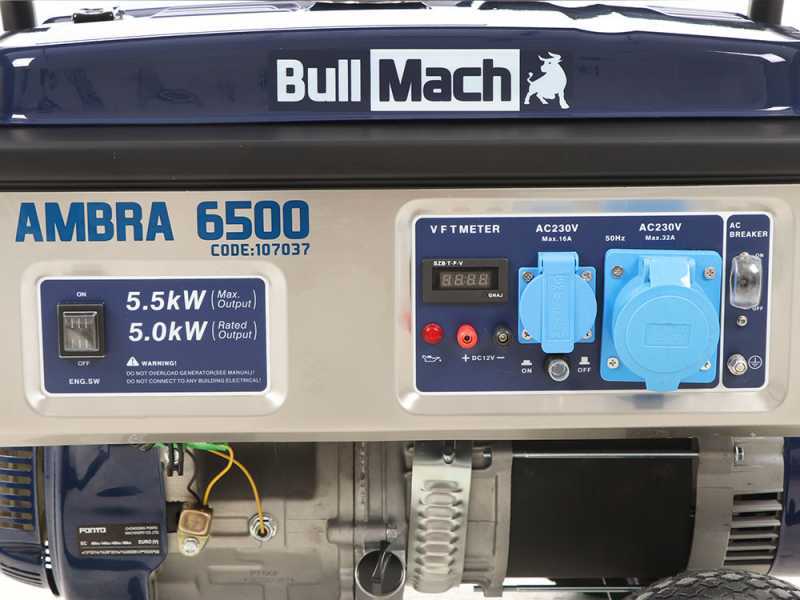 BullMach AMBRA 6500 - Generatore di corrente carrellato a benzina con AVR 5.5 kW - Continua 5 kW Monofase